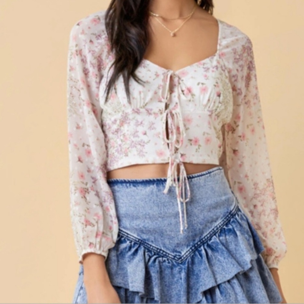 Miami Pink Floral Lace-Up Crop Top